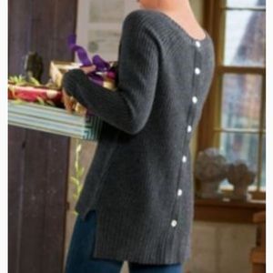 Soft Surroundings Grey Ribbed Cashmere Sweater